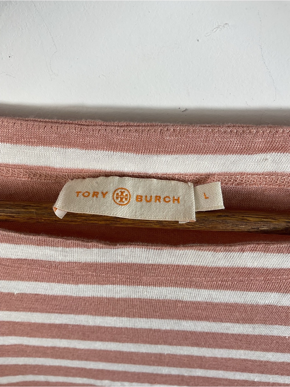 Tory Burch Rose-Pink & White Striped Boatneck 3/4 Sleeve Top Size Large - Picture 5 of 6